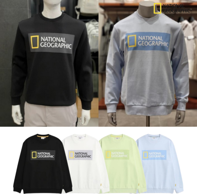 [백화점정품] 내셔널지오그래픽 맨투맨 남여공용 빅로고 레귤러핏 일상 스포츠 데일리 긴팔 티셔츠