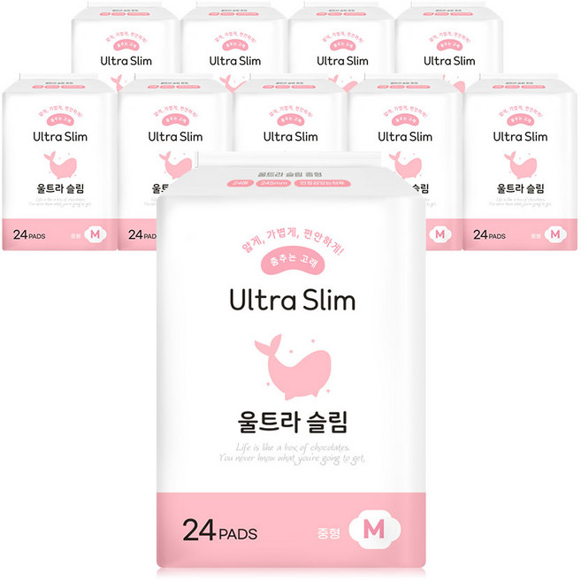 춤추는고래 대용량 슬림 생리대 중형 24P X 10팩 /240매, 24매입, 10개