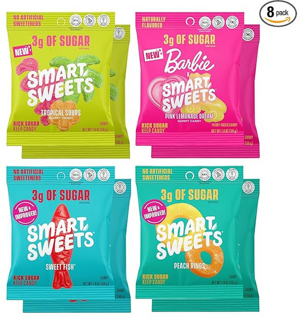 SmartSweets 스마트스위츠 저당 저칼로리 젤리 4가지맛, 50g, 8개