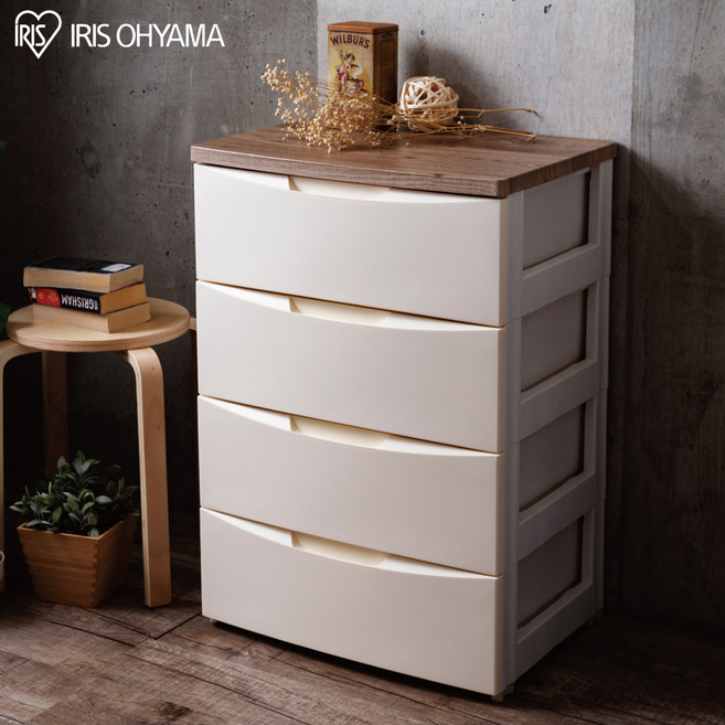 【GOOD LIFE 品好生活】IRIS OHYAMA 愛麗思歐雅瑪 日本製 木質天板四層設計收納櫃 DW-554 56cm（象牙白色）, 象牙白色