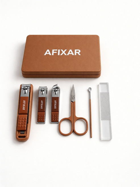 아피샤르 튀지 않는 손톱깎이 3종 + 귀이개 + 눈썹가위 + 각질제거 세트, 1개, 브라운