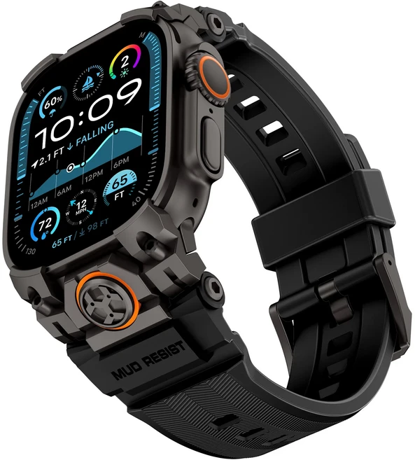 애플 워치 울트라 49mm 전술 호환 스틸 스포츠 실리콘 스테인리스 밴드, Black-Black, 1개