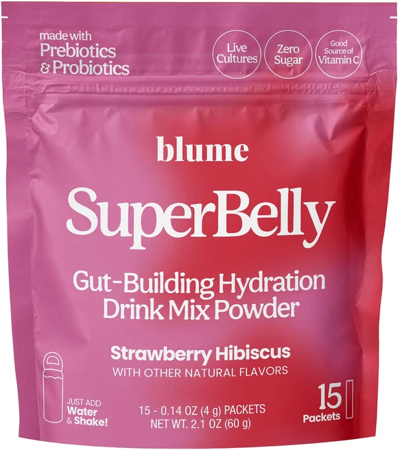블루메 슈퍼벨리 것-빌딩 하이드레이션 드링크 믹스 파우더 스트로베리 히비스커스 15개입, 60g - 쿠팡
