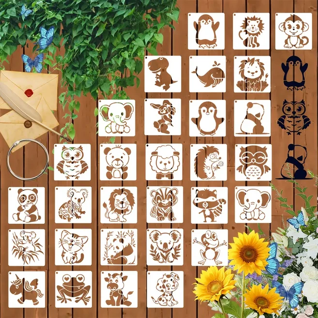 제니미엘 DIY 스텐실 도안 귀여운 동물 동물원 해양생물 고양이 New, 1개