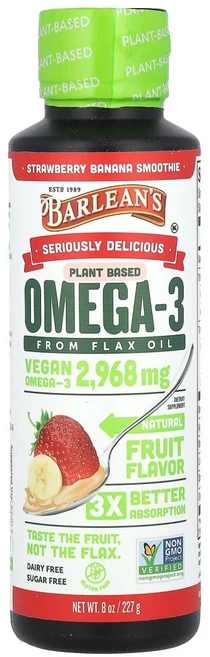 Barlean's Seriously Delicious® 아마 오일로 만든 식물성 오메가3 딸기 바나나 스무디 2 968mg 227g(8oz) Barlean's (발린, 1개 - 쿠팡