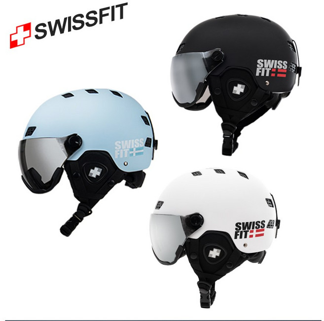 스위스핏 스키 헬멧 보드 스노우 바이저 고글일체형 아시안핏, 블루(고글일체형), 1개