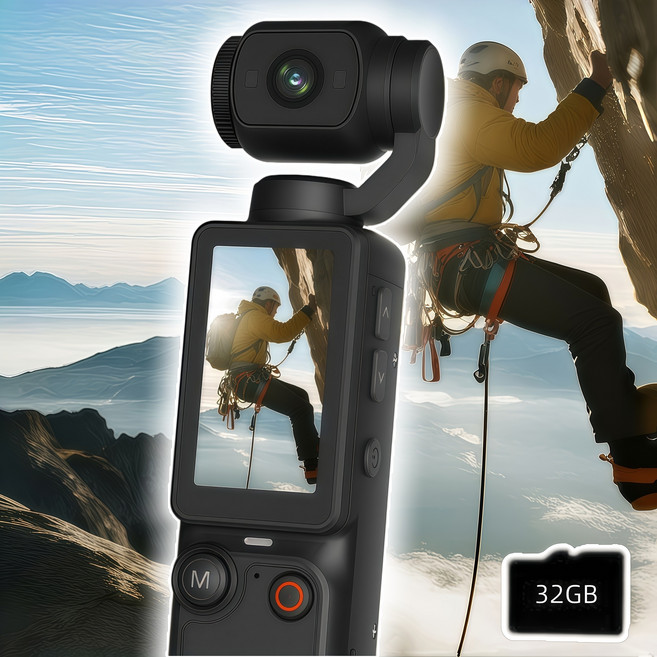 Mochae 180도 회전렌즈 액션캠 고화질 브이로그카메라 자전거 오토바이 휴대용 +32GB 메모리, 블랙, Q7