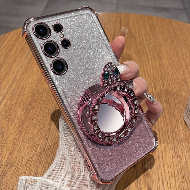 갤럭시 S26 울트라 케이스 호환 S26 S25 S24 S23 S22 S21 FE 공용 큐빅 미러 스탠드