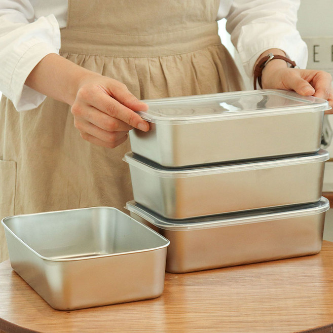 마스테인 강화 스텐 밀폐용기 스테인레스 냉장고 보관용기 스탠 야채 채소 반찬통 보관함 업소용 사각 밧드 밧트 바트 통, 8개, 몸체+뚜껑