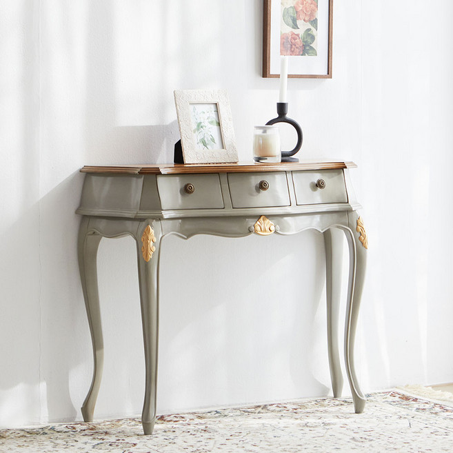 베스트리빙 빈티지 800 레트로 리치 엔틱 원목 3단 콘솔 서랍장 3colors, 그레이