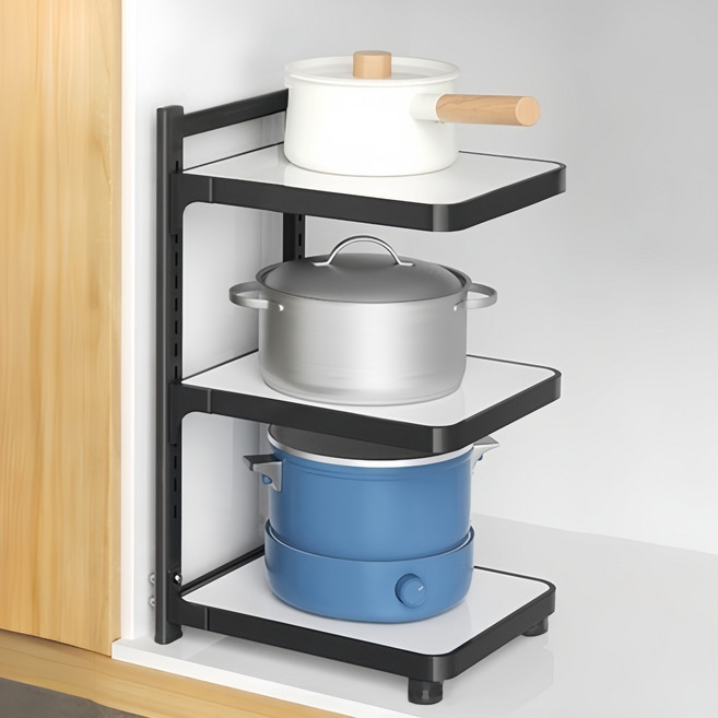 LOVFIR 프라이팬 정리대 높이조절 냄비정리대 후라이팬 수납함, 3단, 혼합색상, 1개