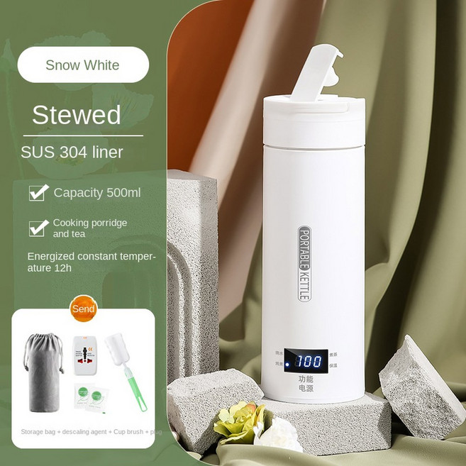 500ML 여행용 전기 주전자 빠른 가열 휴대용 우유 보온 304 스테인리스 스틸, 02 Hole Handle, 02 EU Plug - 220V