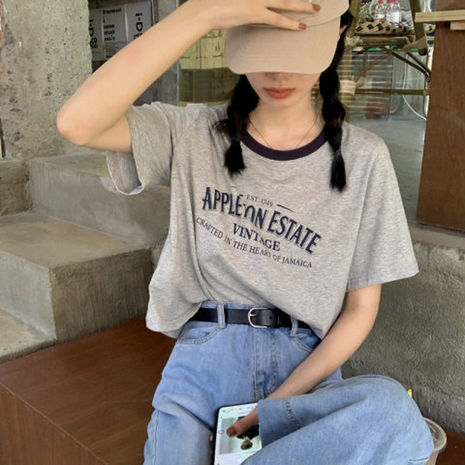美式復古字母印花短袖T恤 女
