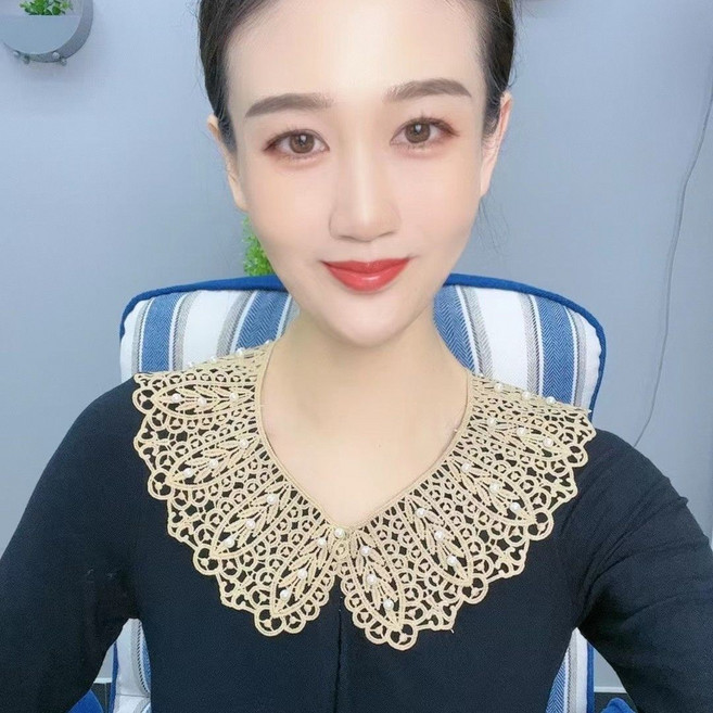 류룡 여성 진주 단추 케이프 레이스 페이크카라