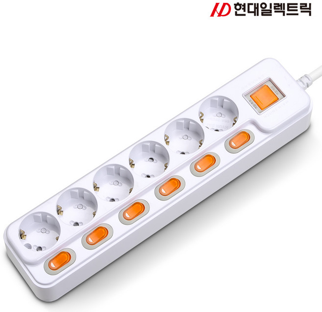 디에스 현대 절전 과부하차단+개별 6구 1.5M 3M 5M 10M 멀티탭 스위치 멀티콘센트, 1개, 화이트