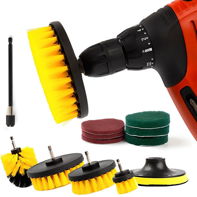ZIO-BIZ 전동드릴 청소솔 12종 세트 / 전동드릴 청소브러쉬 전동청소솔 전동브러쉬 드릴브러쉬 수세미 화장실 욕실 바닥 청소도구 청소용품 타일청소, 혼합색상, 1세트
