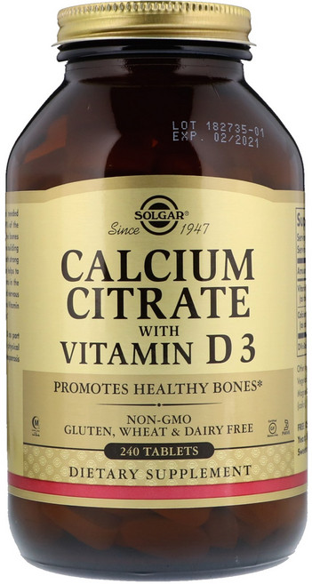 솔가 칼슘 시트레이트 비타민 D3 포함 타블렛, 240정, 1개