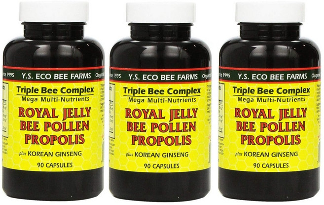 YS Eco Bee Farms YS 에코비 팜스 로얄 제리 벌꽃가루 프로폴리스 90정 3통, Y.S 에코비 농장 로얄젤리 3팩 벌 꽃가루 프로폴리스