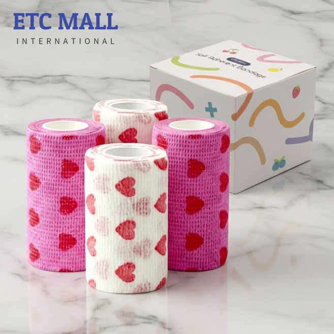 이티씨몰 자가점착 밴드 10cm 압박붕대 패턴 하트 2종 하트 화이트 하트 핑크 3+1, 1개