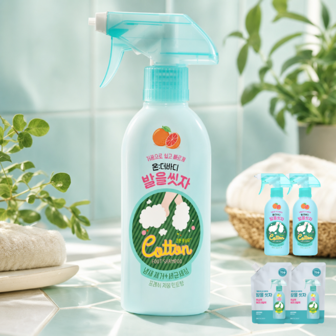 온더바디 코튼풋 발을씻자 풋샴푸 레몬 385ml 2개+리필 500ml 2개, 1개, 4개입