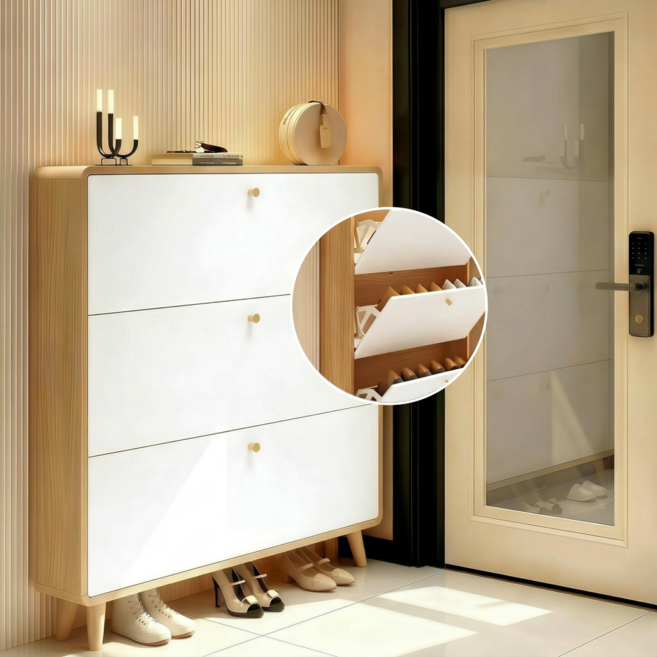 [삼색가구] 폴딩형 미니 신발장 아파트 현관 신발장 틈새신발장 신발장정리대 (3~9일 도착) XG-7190 (무료 설치), 80*17*120, 원목+화이트, 3단