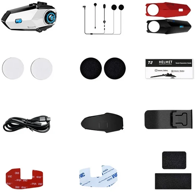 TNICER T2 오토바이 인터콤 5.4 헬멧 블루투스 6 명 1000 미터 방수 ipx7 FM 음악 플레이어 SP + CVC12, 01 T2 (One piece)