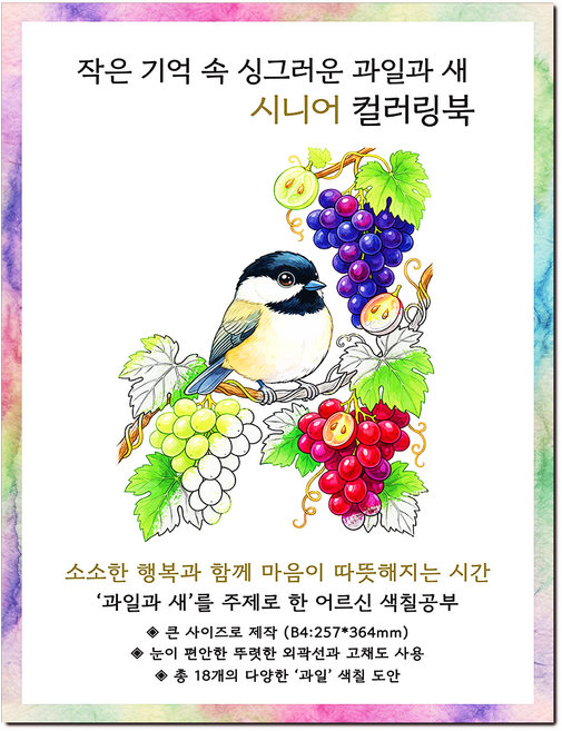 [큰 그림] 작은 기억 속 싱그러운 과일과 새 시니어 컬러링북 치매 예방 어르신 색칠공부, 그림빛, 윤동길