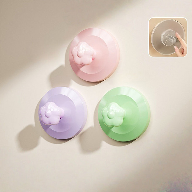 APOIO 강력 부착 무타공 다용도 후크 의류 모자 플라워 걸이 3p, 1세트, 연핑크+연보라+연그린