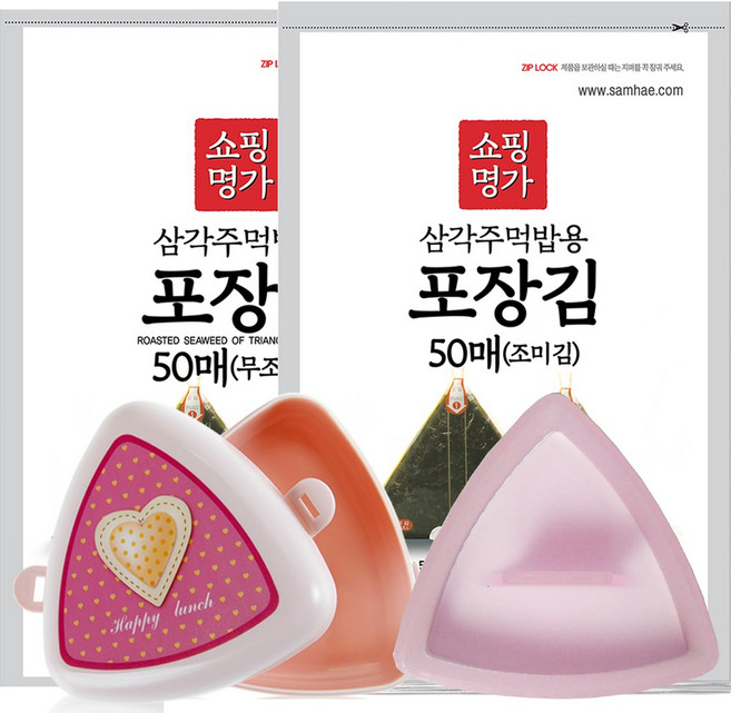 쇼핑명가김 삼각김밥 100매(50매x2봉)+삼각틀1개+삼각도시락1개[3가지 세트구성], 100매(무조미김/조미김)+삼각틀1개+삼각도시락1개, 1세트