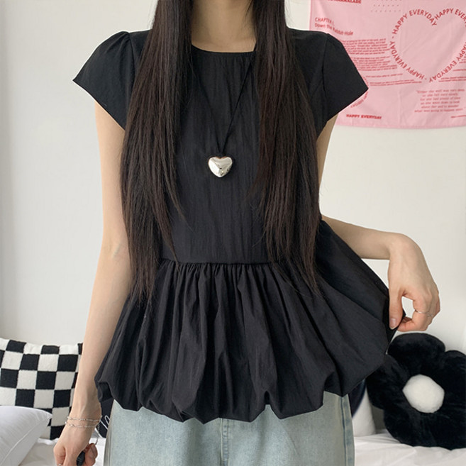 [귀염아방/3col] 야니 벌룬 퍼프 캉캉 반팔 블라우스