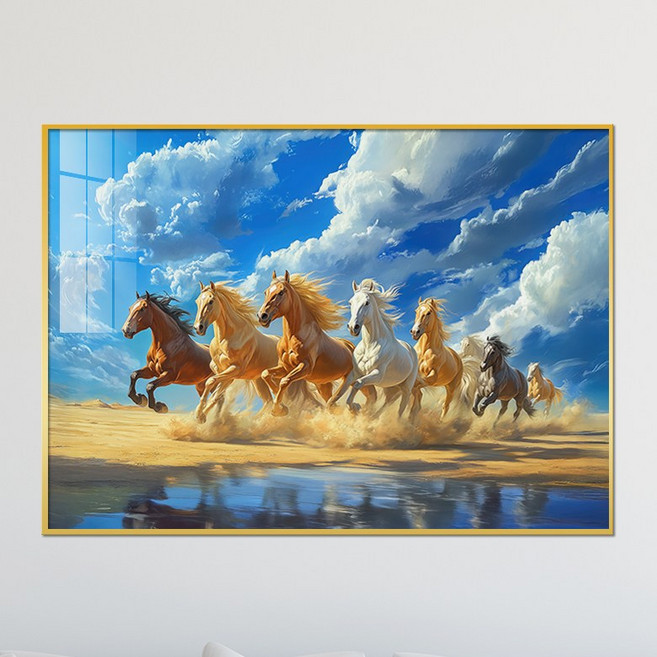 앙리아트 부와 성공을 상징하는 8마리 말의 질주 럭셔리 액자, 1.로또대박 팔마도, 골드메탈