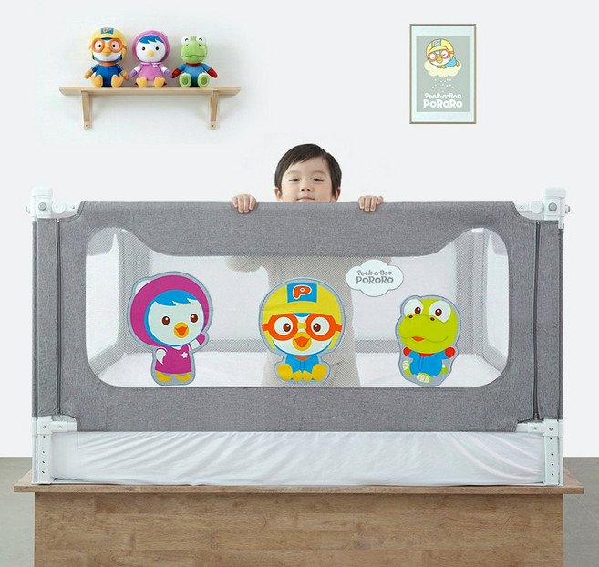 뽀로로 슬라이딩 침대 안전가드 + 연결캡 세트, 그레이자수패치(안전가드)