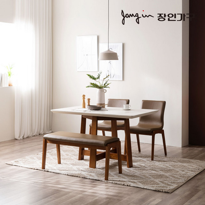 장인가구 아마르 세라믹 4인 식탁세트 (혼합형), 아이보리내추럴