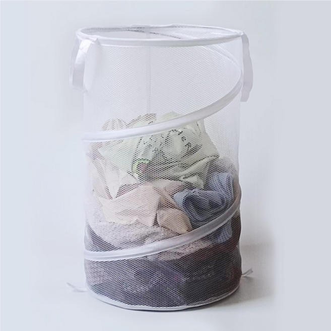 맘띵마켓 대용량 메쉬 세탁물 보관함 접이식 빨래통 빨래바구니, 화이트1개