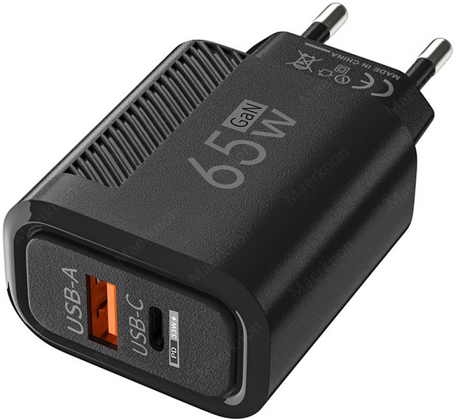 PD 60W GAN 휴대 빠른 어댑터 충전 전원 고속 충전기 유형 플러그 전화 USB EU 케이블, EU Bla, 1개