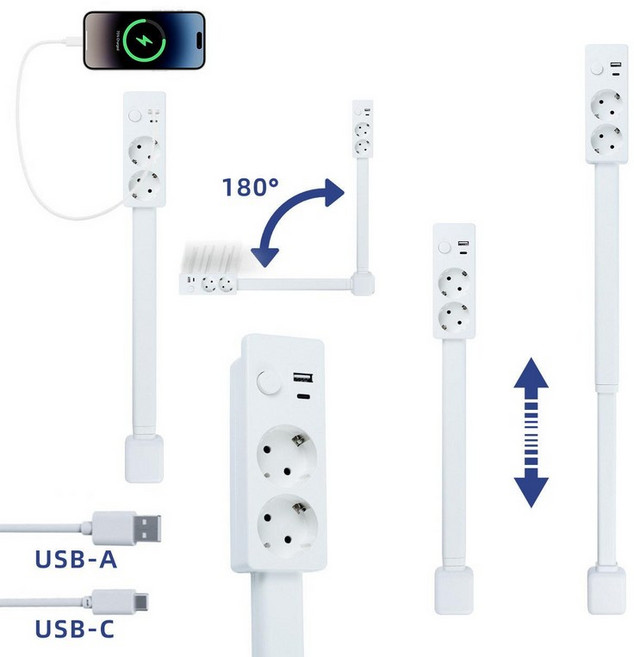 납작머리멀티탭 c타입콘센트 벽면 각도조절 납작한멀티탭, 1개, (스위치 포함 직사각형), 1cm
