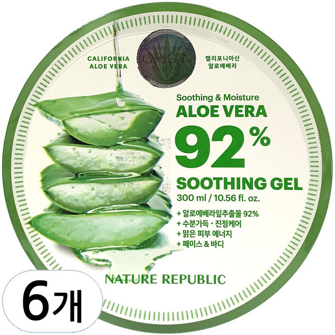 네이처리퍼블릭 수딩 앤 모이스처 알로에베라 92% 수딩 젤 튜브, 300ml, 6개
