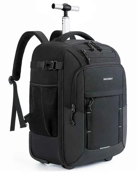 BAGSMART 롤링 배낭 17 인치 노트북 방수 대용량 40L 여행 수하물 남성 여성을위한 바퀴 달린, 01 검정색, 01 L53.8-W4.6-H21.3CM, 01 China Mainland