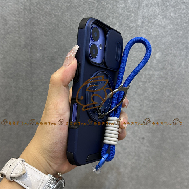 Rabbit Technology 全包鏡頭 推窗保護 附贈防脫手繩 適用iPhone防摔殼, 深藍色+掛繩,13promax, 1個