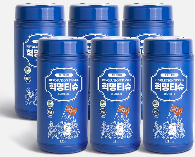 [홈쇼핑 정품] L2 혁명티슈 85매 x 6통 멀티클리너 세정티슈 1종세제 안심성분, 6개
