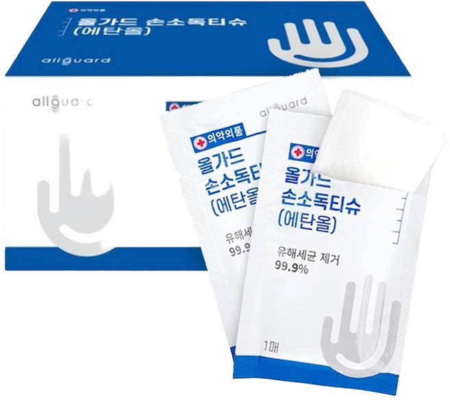 올가드 살균 손소독티슈 항균 물티슈 개별포장 100매입 1박스, 1매입