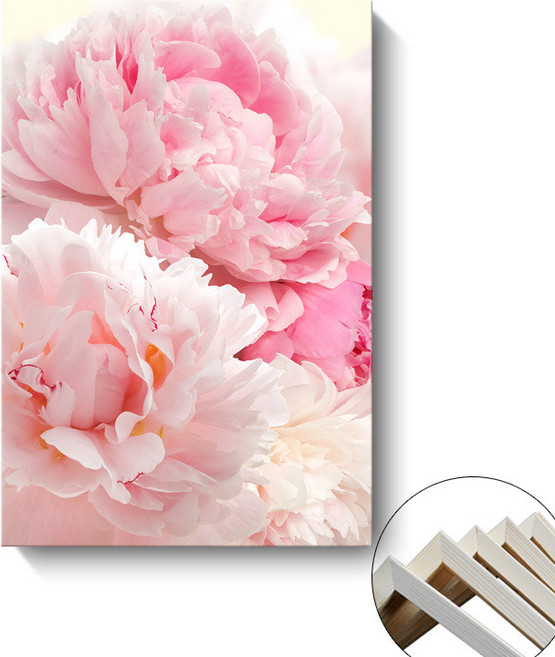 現代裝飾畫 粉色牡丹花卉壁畫 酒店公寓民宿餐廳臥室掛畫, 無框畫（內框+油畫布）A,35x50cm