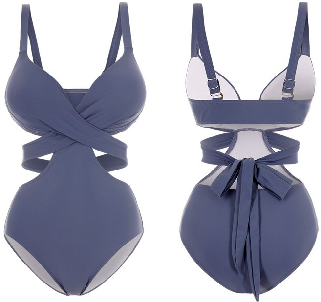 모노소울 에스라인보장 몸매보정 부띠끄 크로스 모노키니 수영복 비키니, 블루 ( 크리미한 톤다운 블루 ), XL (B-F컵 66-77)