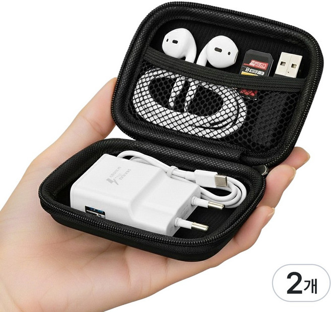 툭툭어스 미니 파우치 이어폰 케이블, 2개, 블랙, pouch