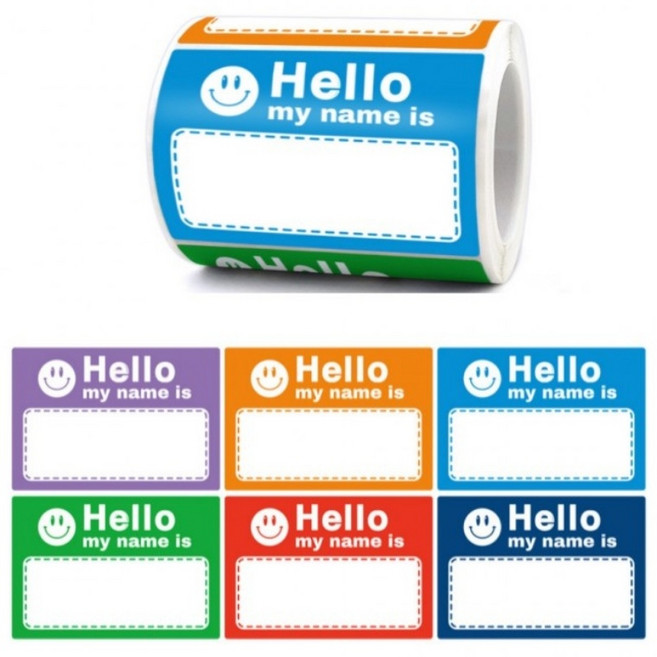 250매입 6색 스마일 헬로우 네임 라벨 스티커, 1개, 혼합(S1024)250매