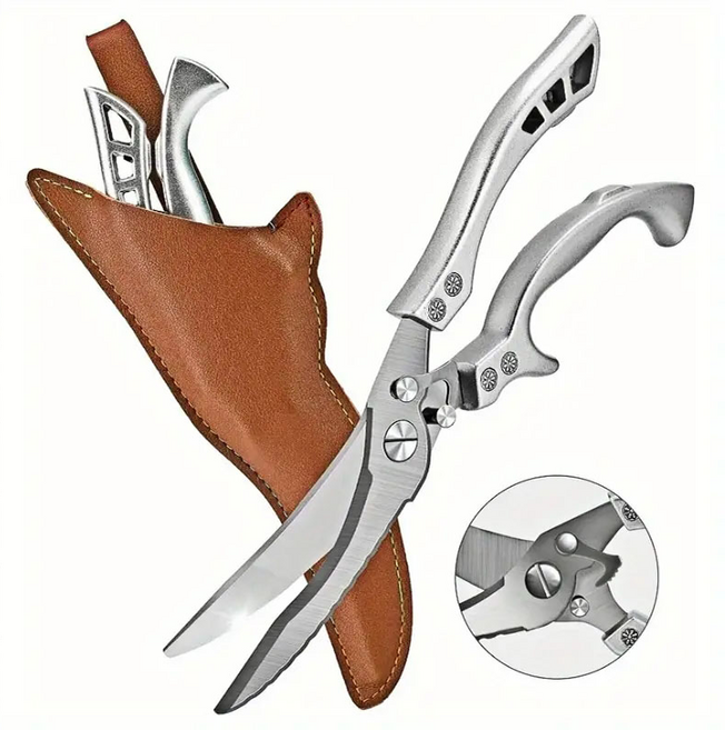 COVERONE 초강력 다용도 스테인리스 닭뼈가위 주방 가위 칼집 포함, 1세트, 실버