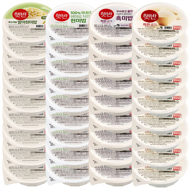 CJ 햇반 작은공기 4종 혼합 36개 100%현미밥 발아현미밥 흑미밥 백미 잡곡밥, 130g