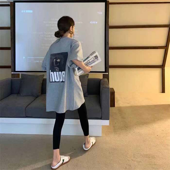 라운드 빅사이즈 hupe 휴양지 바캉스 롱 반팔 여름티셔츠 미니원피스 임산부티