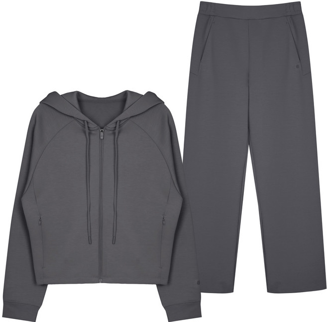 <투엘라> 여성 후드 집업 트레이닝복 세트 / 세미 와이드 빅사이즈 운동복 홈트 상하의 셋업