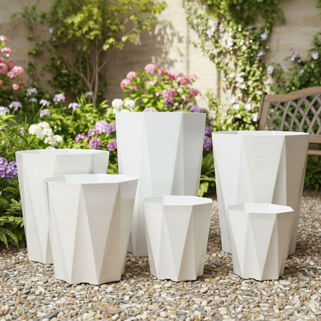 소보카 분갈이 화분 가벼운 플라스틱, 1개, 화이트